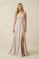 Spaghetti Strap Chiffon A - Line Bridesmaid Dress in Frost - SHE IS ME Bridesmaid Dresses