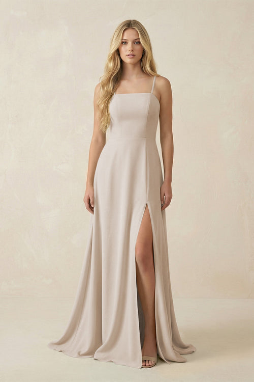 Spaghetti Strap Chiffon A - Line Bridesmaid Dress in Frost - SHE IS ME Bridesmaid Dresses