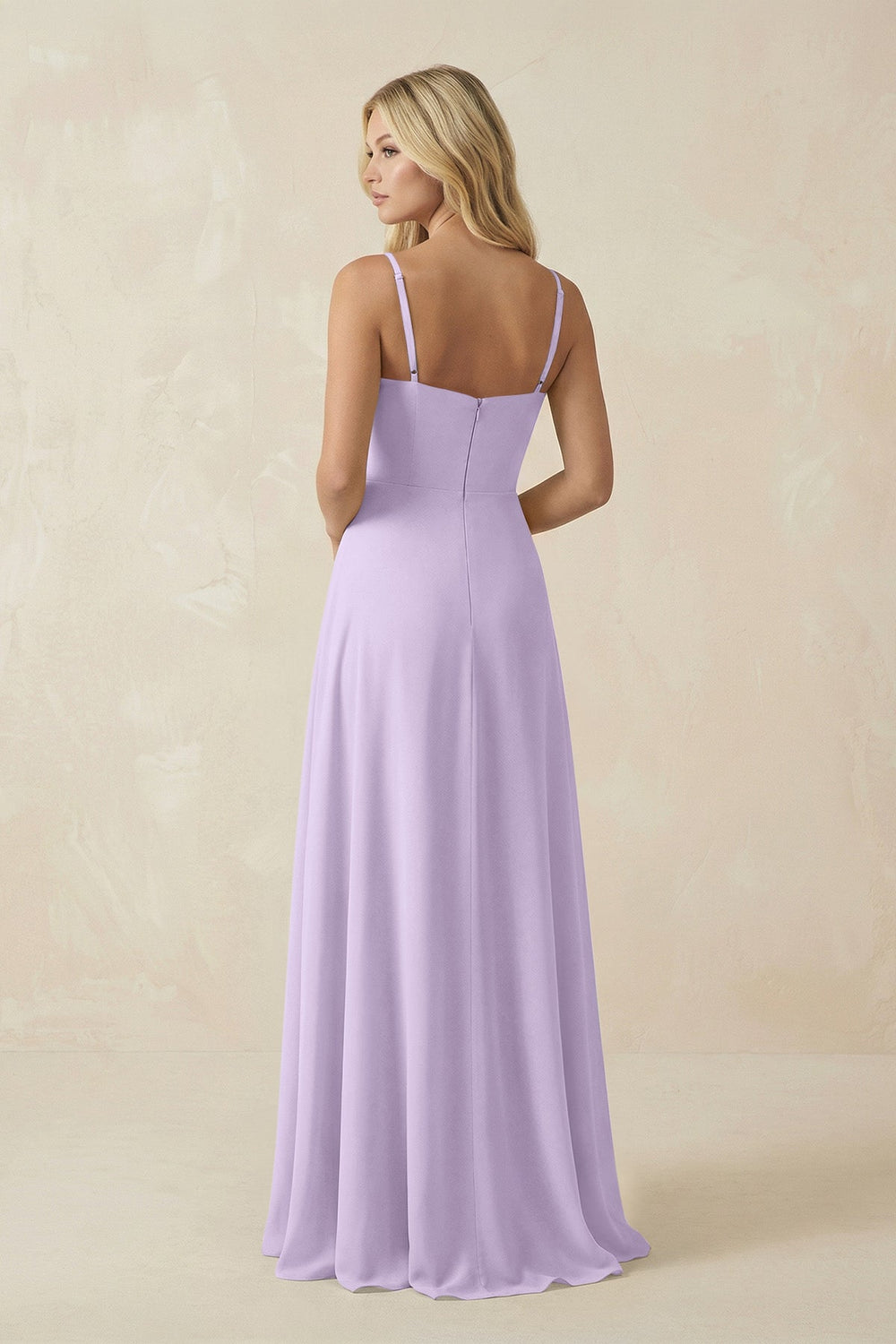 Spaghetti Strap Chiffon A - Line Bridesmaid Dress in Lavender - SHE IS ME Bridesmaid Dresses