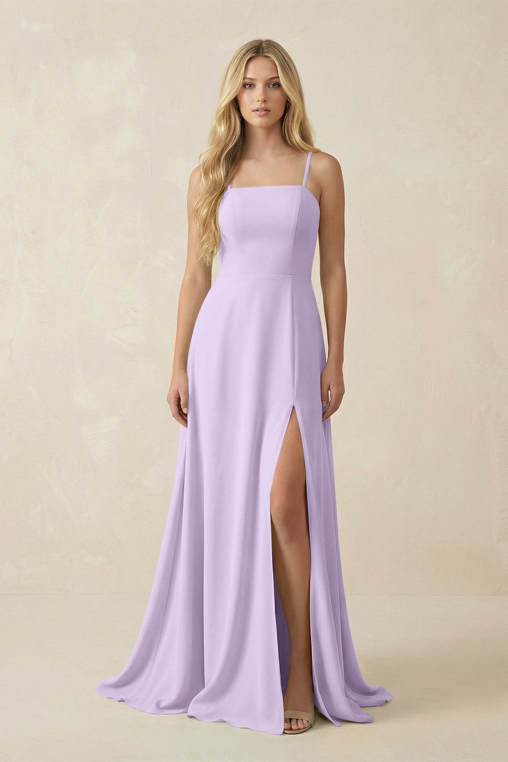 Spaghetti Strap Chiffon A - Line Bridesmaid Dress in Lavender - SHE IS ME Bridesmaid Dresses