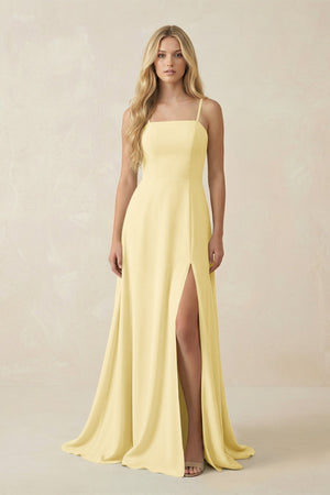 Spaghetti Strap Chiffon A - Line Bridesmaid Dress in Pastel Yellow - SHE IS ME Bridesmaid Dresses