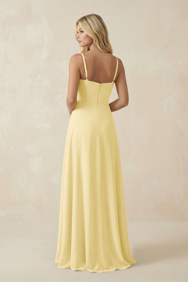 Spaghetti Strap Chiffon A - Line Bridesmaid Dress in Pastel Yellow - SHE IS ME Bridesmaid Dresses