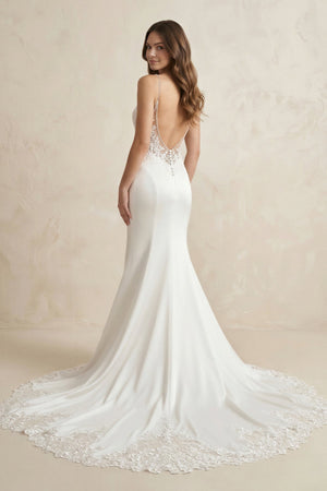 Spaghetti Strap Lace Mermaid Satin Wedding Dress in White - SHE IS ME Wedding Dresses