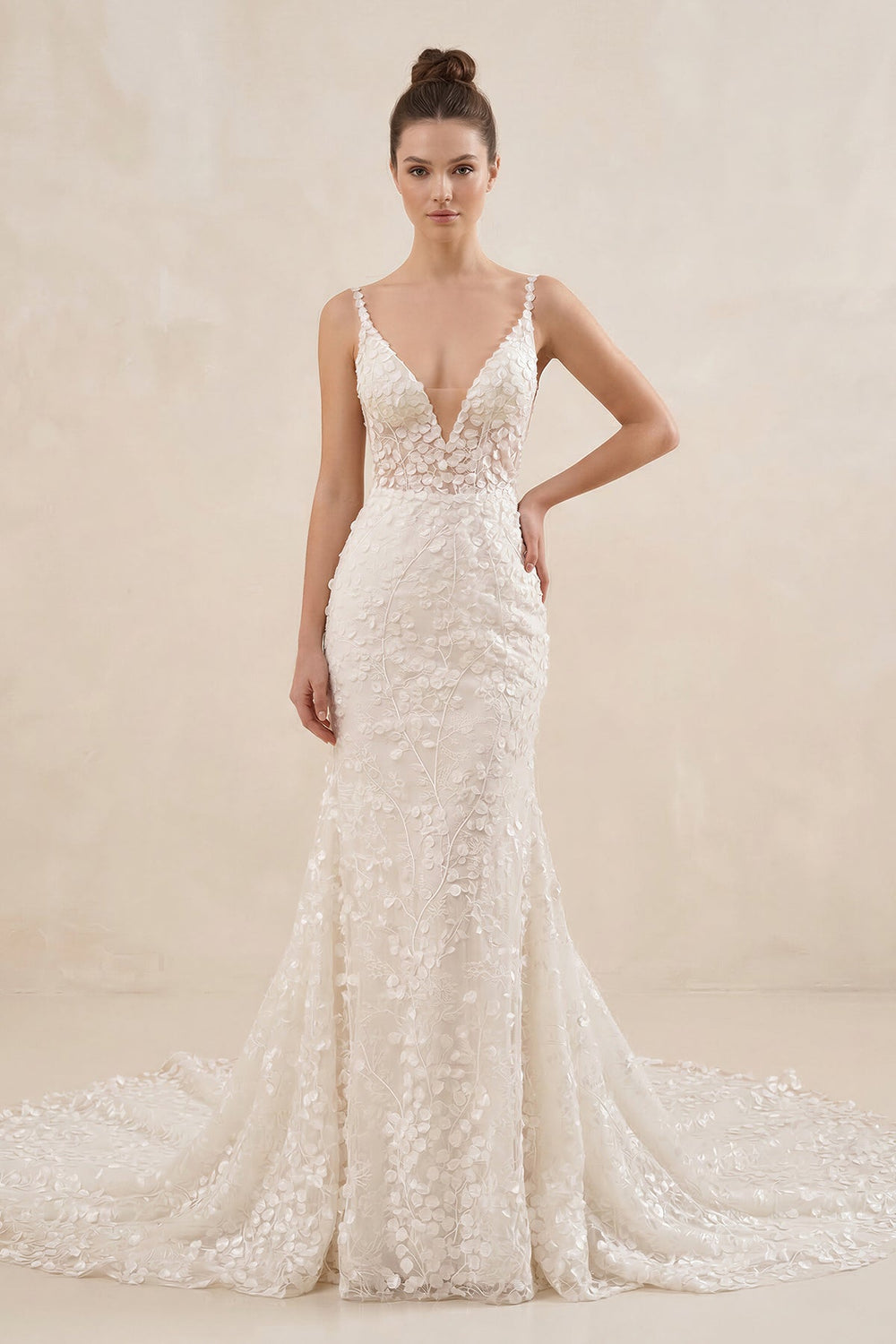 Spaghetti Strap Mermaid Appliqued Wedding Dress in Ivory - SHE IS ME Wedding Dresses