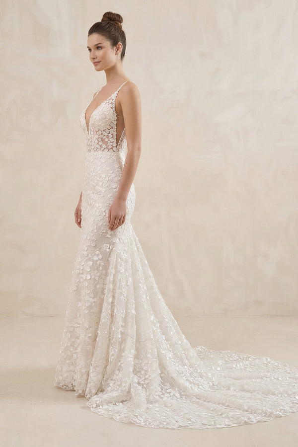 Spaghetti Strap Mermaid Appliqued Wedding Dress in Ivory - SHE IS ME Wedding Dresses