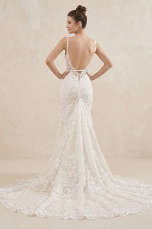 Spaghetti Strap Mermaid Appliqued Wedding Dress in Ivory - SHE IS ME Wedding Dresses