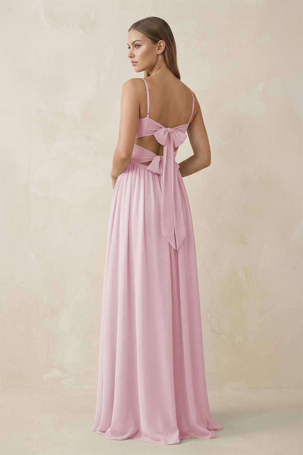 Spaghetti Strap Pleated A - Line Chiffon Bridesmaid Dress in Candy Pink - SHE IS ME Bridesmaid Dresses