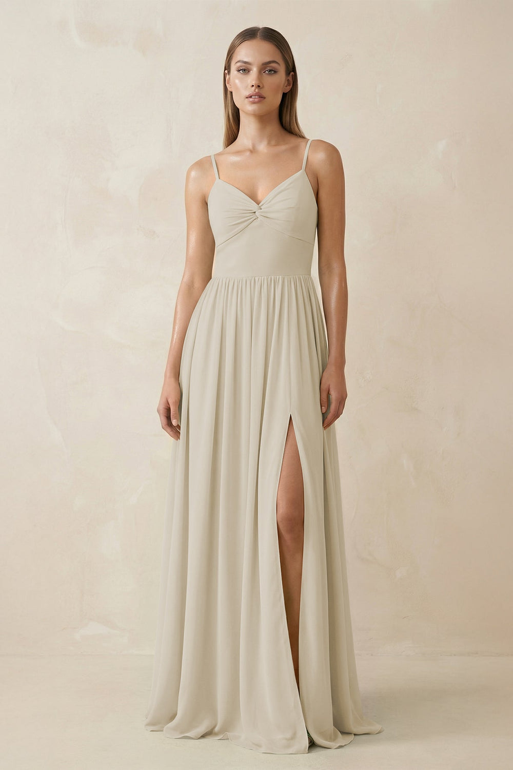 Spaghetti Strap Pleated A - Line Chiffon Bridesmaid Dress in Dove Gray - SHE IS ME Bridesmaid Dresses