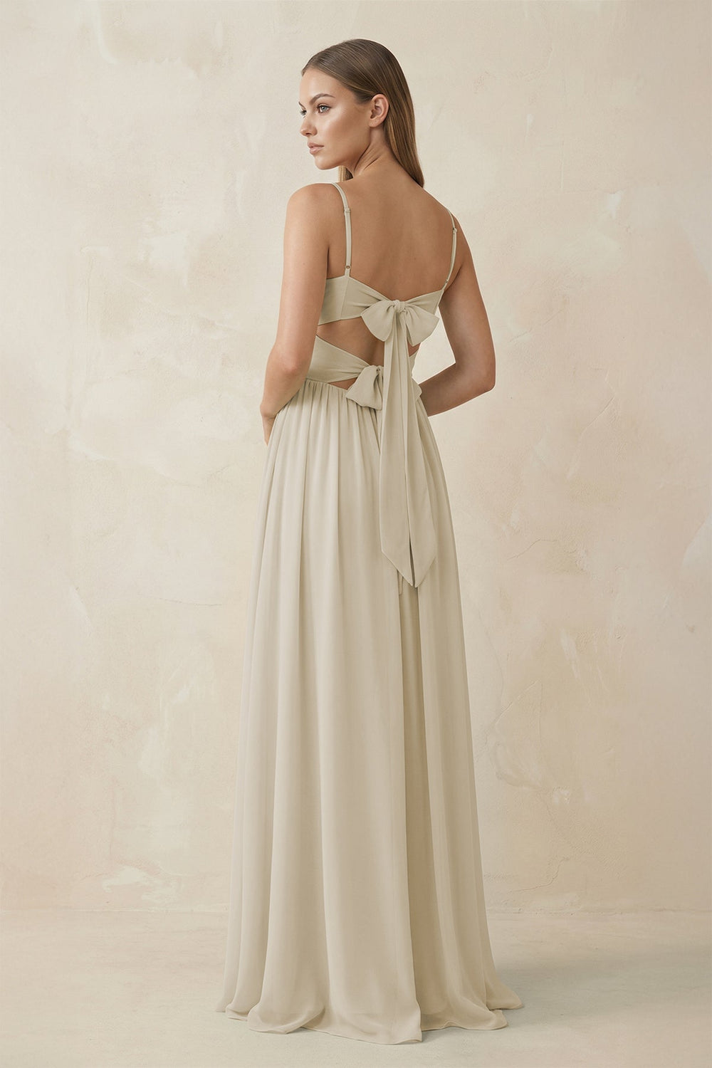 Spaghetti Strap Pleated A - Line Chiffon Bridesmaid Dress in Dove Gray - SHE IS ME Bridesmaid Dresses
