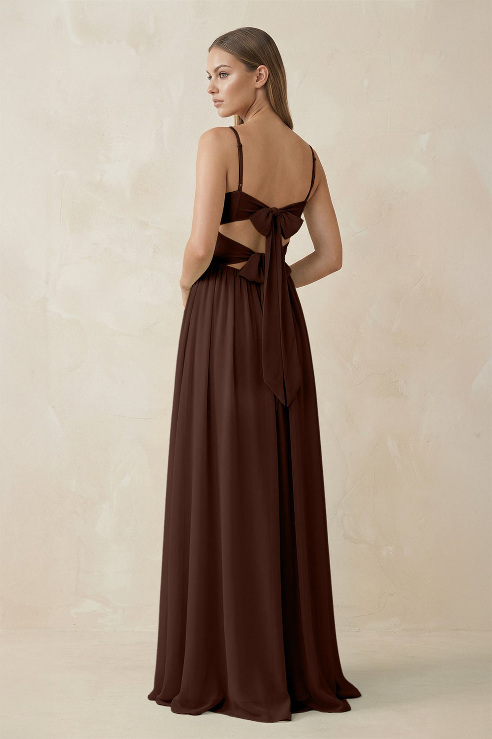 Spaghetti Strap Pleated A - Line Chiffon Bridesmaid Dress in Espresso - SHE IS ME Bridesmaid Dresses