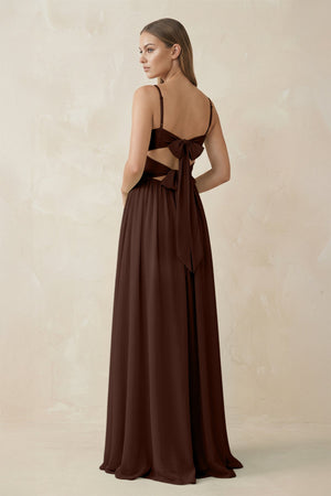 Spaghetti Strap Pleated A - Line Chiffon Bridesmaid Dress in Espresso - SHE IS ME Bridesmaid Dresses