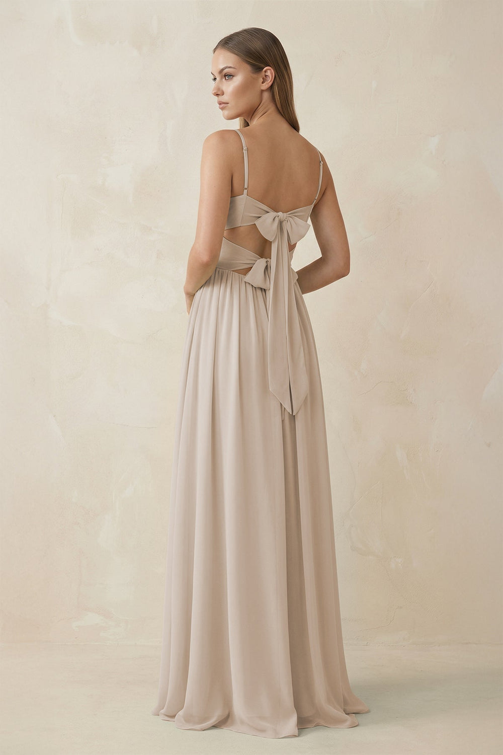 Spaghetti Strap Pleated A - Line Chiffon Bridesmaid Dress in Frost - SHE IS ME Bridesmaid Dresses