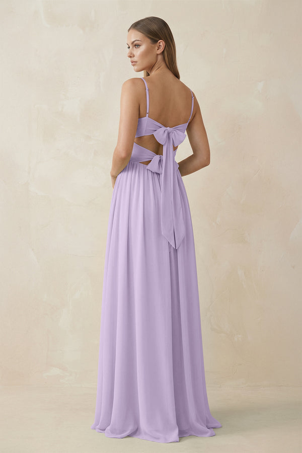 Spaghetti Strap Pleated A - Line Chiffon Bridesmaid Dress in Lavender - SHE IS ME Bridesmaid Dresses
