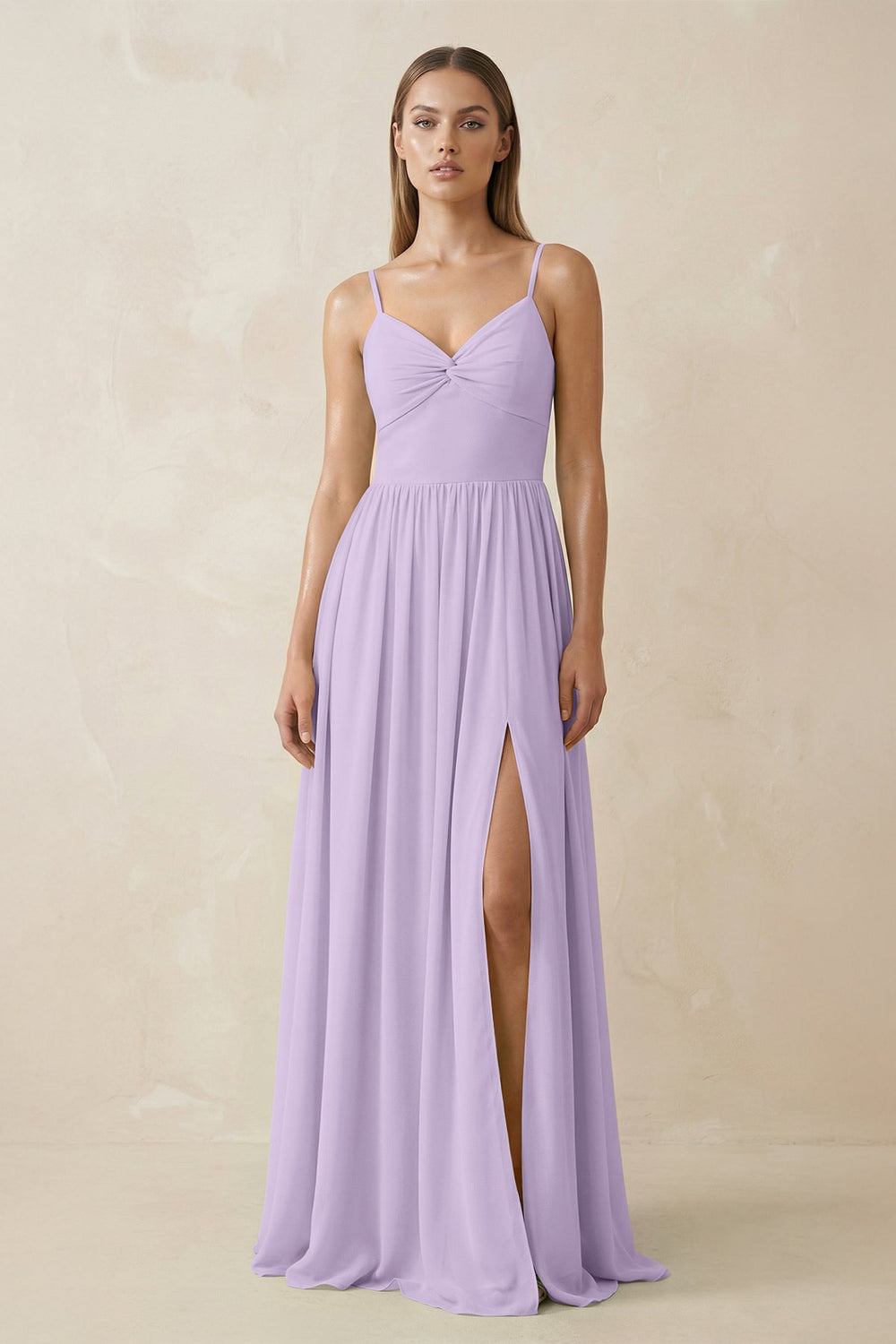 Spaghetti Strap Pleated A - Line Chiffon Bridesmaid Dress in Lavender - SHE IS ME Bridesmaid Dresses