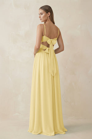 Spaghetti Strap Pleated A - Line Chiffon Bridesmaid Dress in Pastel Yellow - SHE IS ME Bridesmaid Dresses