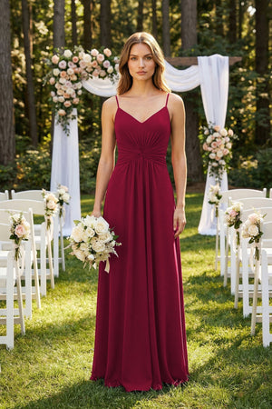 Spaghetti Strap Ruched Chiffon A - Line Bridesmaid Dress - SHE IS ME Bridesmaid Dresses