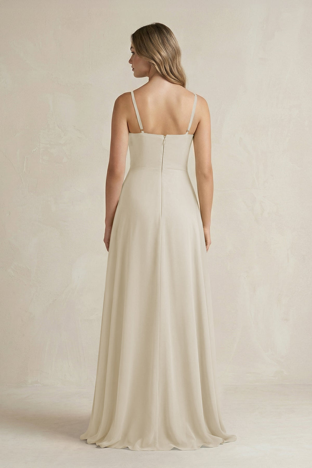 Spaghetti Strap Ruffled A - Line Chiffon Bridesmaid Dress in Dove Gray - SHE IS ME Bridesmaid Dresses