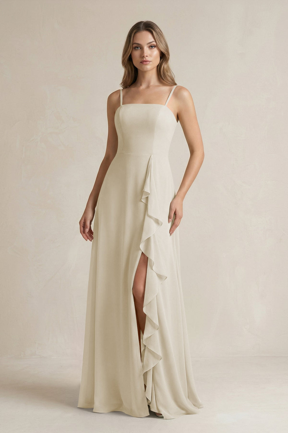 Spaghetti Strap Ruffled A - Line Chiffon Bridesmaid Dress in Dove Gray - SHE IS ME Bridesmaid Dresses