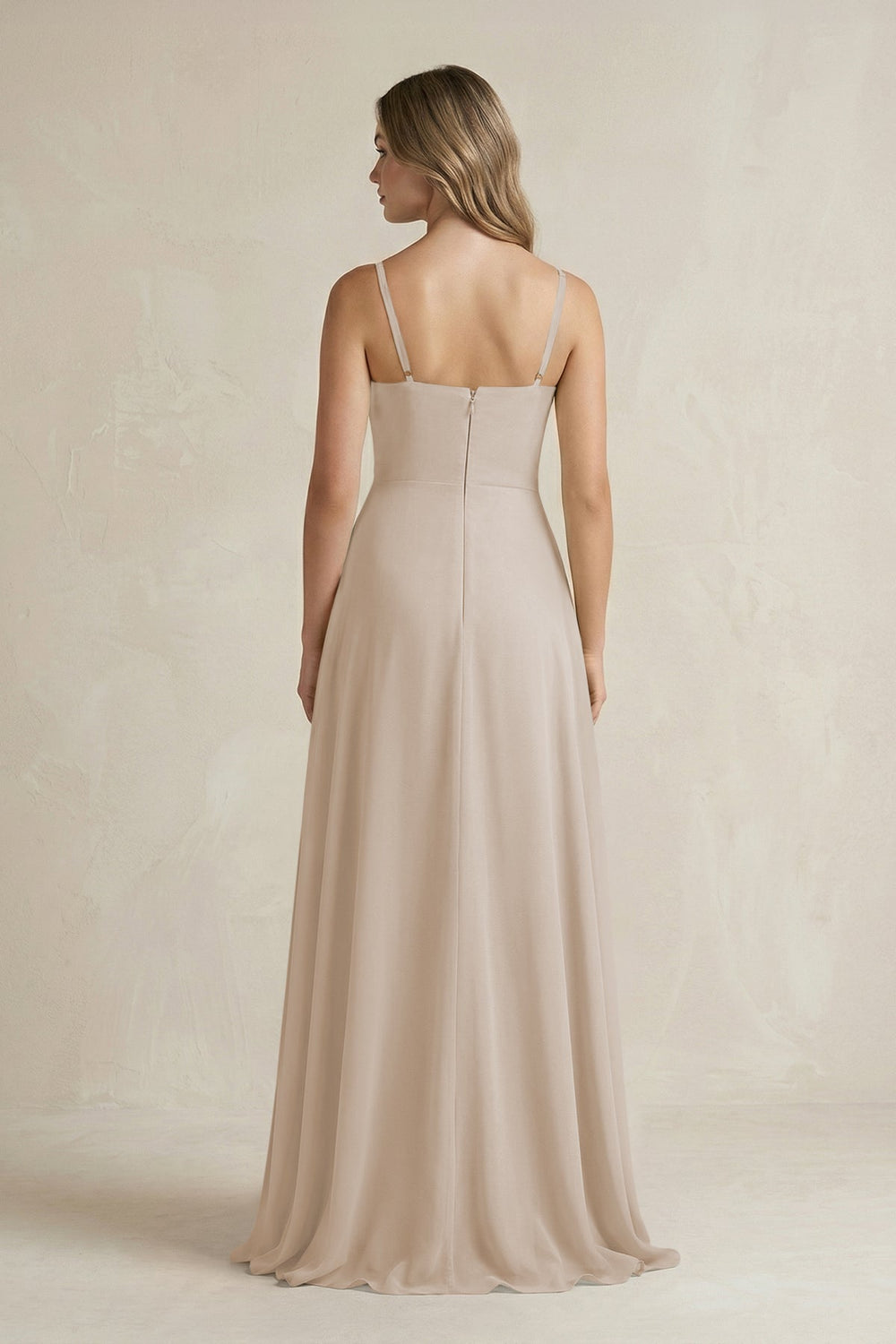 Spaghetti Strap Ruffled A - Line Chiffon Bridesmaid Dress in Frost - SHE IS ME Bridesmaid Dresses