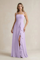 Spaghetti Strap Ruffled A - Line Chiffon Bridesmaid Dress in Lavender - SHE IS ME Bridesmaid Dresses