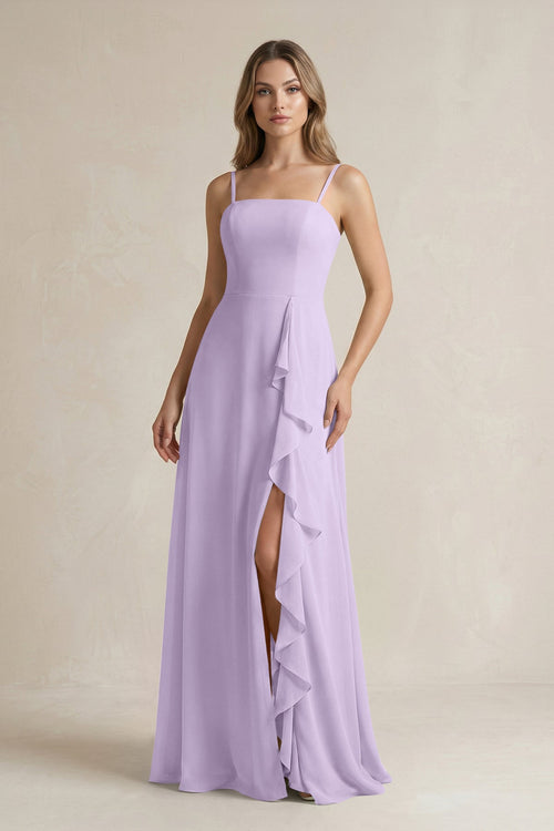 Spaghetti Strap Ruffled A - Line Chiffon Bridesmaid Dress in Lavender - SHE IS ME Bridesmaid Dresses