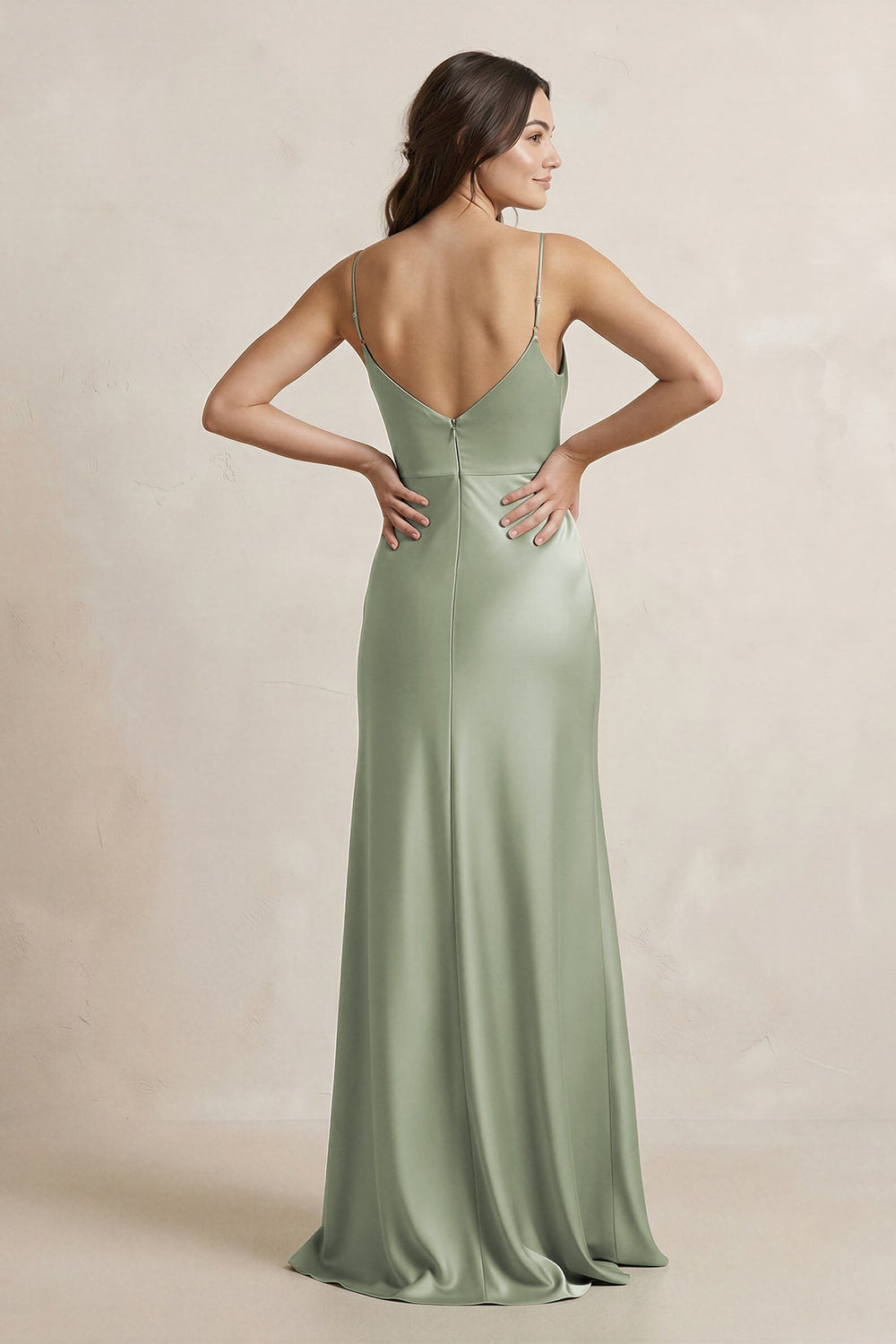 Spaghetti Strap Sheath Satin Bridesmaid Dress in Dove Gray - SHE IS ME Bridesmaid Dresses