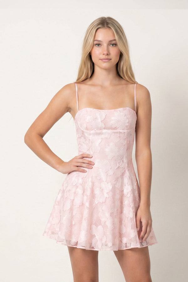 Pink Spaghetti Straps A-Line Chiffon Jacquard Homecoming Dress | SHEISME