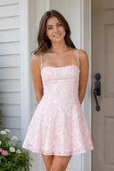 Pink Spaghetti Straps A-Line Chiffon Jacquard Homecoming Dress - SHEISME