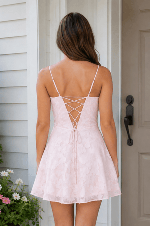 Pink Spaghetti Straps A-Line Chiffon Jacquard Homecoming Dress - SHEISME