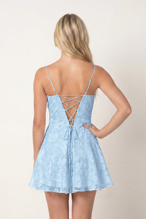 Sky Blue Spaghetti Straps A-Line Chiffon Jacquard Homecoming Dress | SHEISME