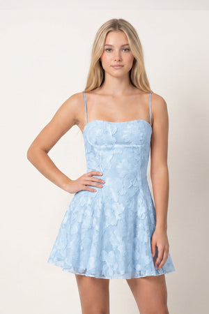 Sky Blue Spaghetti Straps A-Line Chiffon Jacquard Homecoming Dress | SHEISME