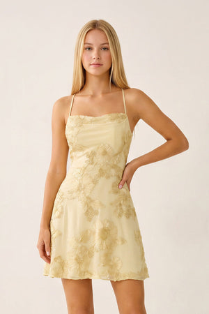 Yellow Spaghetti Straps A-Line Embroidered Tulle Homecoming Dress - SHEISME