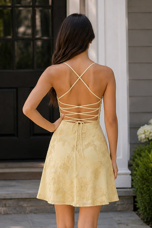Yellow Spaghetti Straps A-Line Embroidered Tulle Homecoming Dress - SHEISME