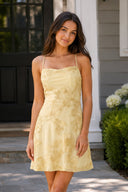 Yellow Spaghetti Straps A-Line Embroidered Tulle Homecoming Dress - SHEISME