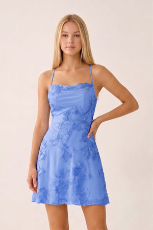 Periwinkle Spaghetti Straps A-Line Embroidered Tulle Homecoming Dress | SHEISME