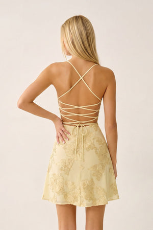 Yellow Spaghetti Straps A-Line Embroidered Tulle Homecoming Dress - SHEISME