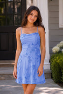 Periwinkle Spaghetti Straps A-Line Embroidered Tulle Homecoming Dress | SHEISME