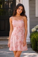 Pink Spaghetti Straps A-Line Embroidered Tulle Homecoming Dress | SHEISME