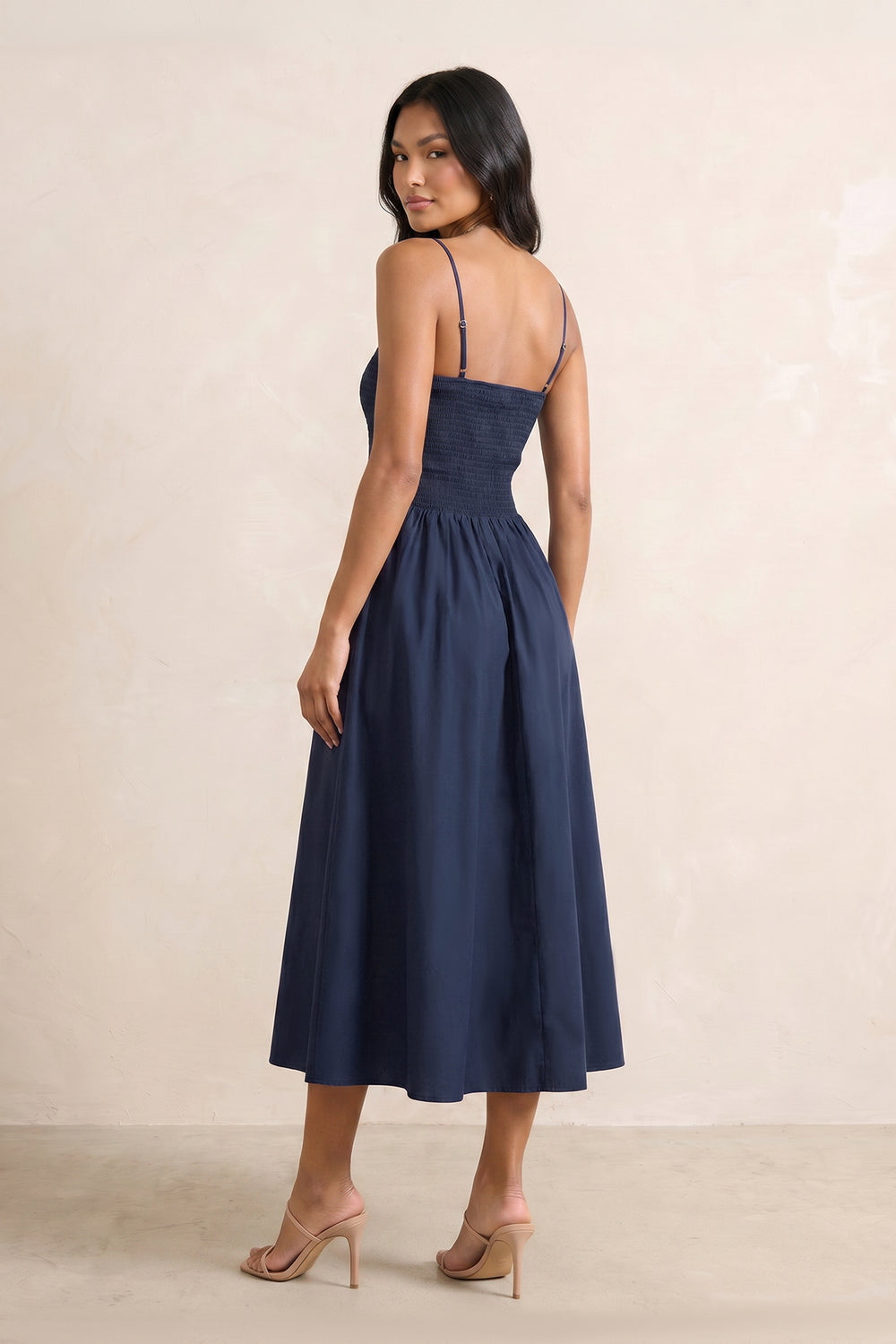 Spaghetti Straps A-Line Knit Midi Dress in Dark Navy– SHE IS ME Dresses