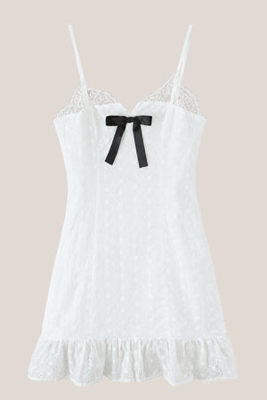 Spaghetti Straps A-Line Mini Dress with Bow in White – SHE IS ME Dresses