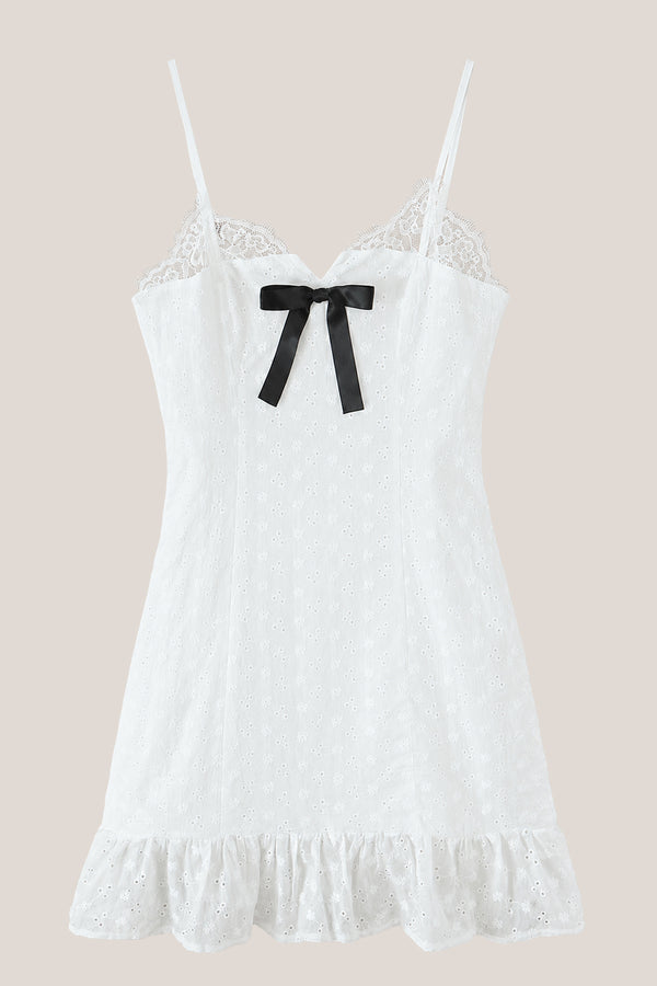 Spaghetti Straps A-Line Mini Dress with Bow in White – SHE IS ME Dresses