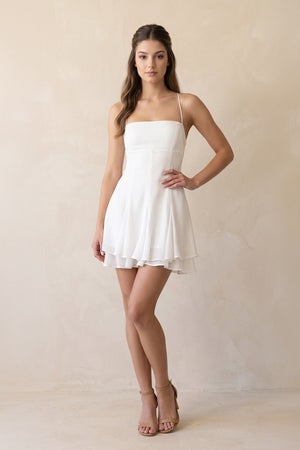 Spaghetti Straps A-Line Mini Dress with Crisscross Back in White – SHE IS ME Dresses