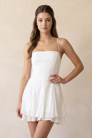 Spaghetti Straps A-Line Mini Dress with Crisscross Back in White – SHE IS ME Dresses