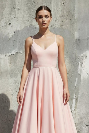 Spaghetti Straps A - Line Prom Gown in Pink - SHE IS ME PROM DRESSES