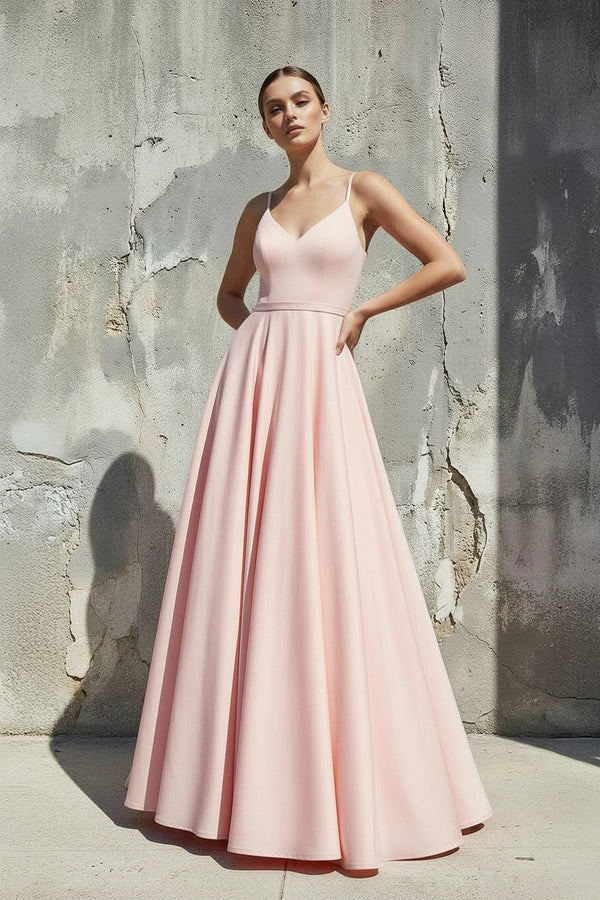 Spaghetti Straps A - Line Prom Gown in Pink - SHE IS ME PROM DRESSES