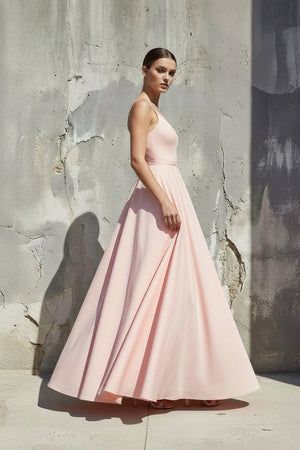 Spaghetti Straps A - Line Prom Gown in Pink - SHE IS ME PROM DRESSES
