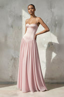 Spaghetti Straps Corset Pleated Maxi Dress in Pink - SHE IS ME