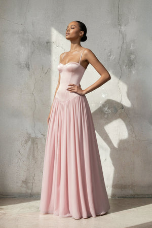 Sheisme-Pink Chiffon Spaghetti Straps A-Line Maxi Evening Formal Dress