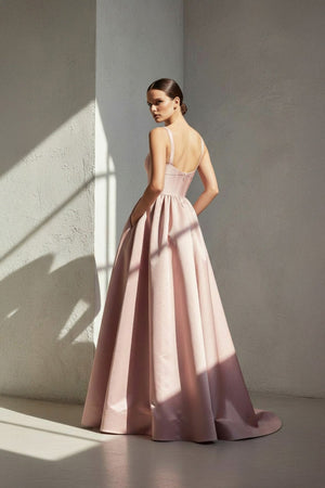 Spaghetti Straps Corset Satin Prom Gown in Pink - SHE IS ME PROM DRESSES