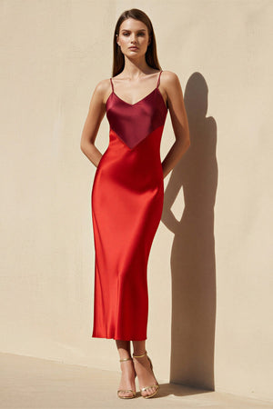Spaghetti Straps Cutout Midi Dress in Red - SHE IS ME